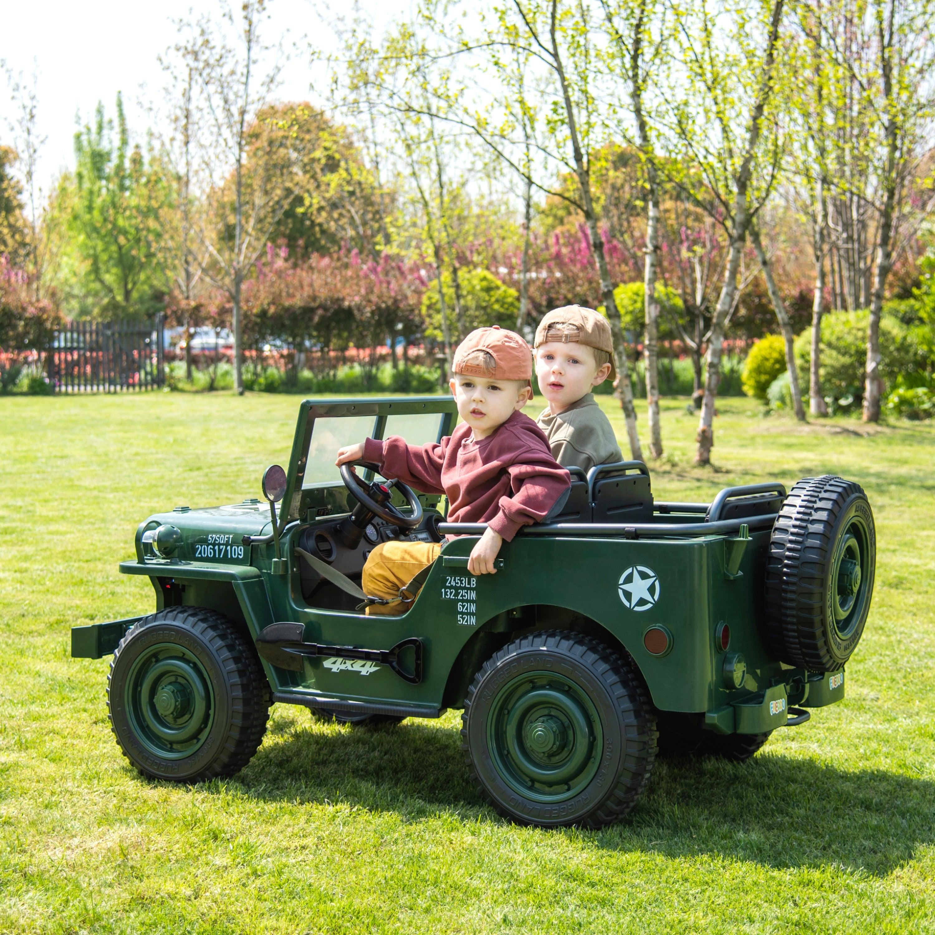24V Military Willy Jeep 3 Seater Electric Ride on - DTI Direct USA