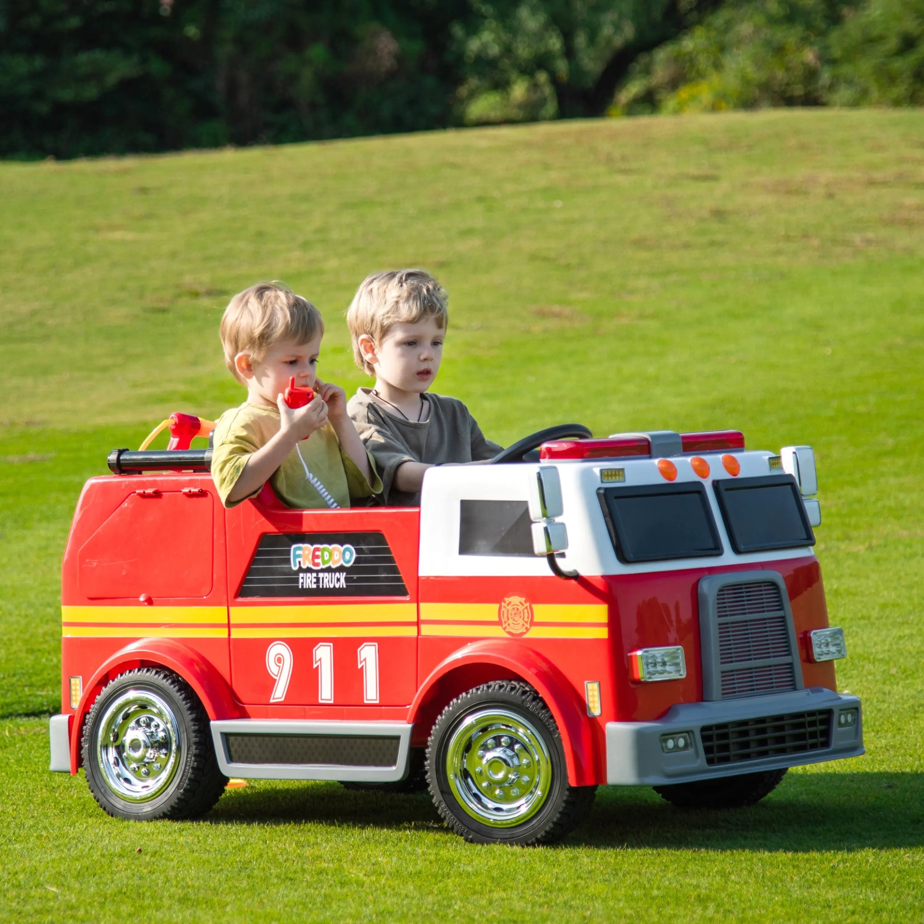 24V Freddo Fire Truck 2-Seater Ride on  DTI Direct USA