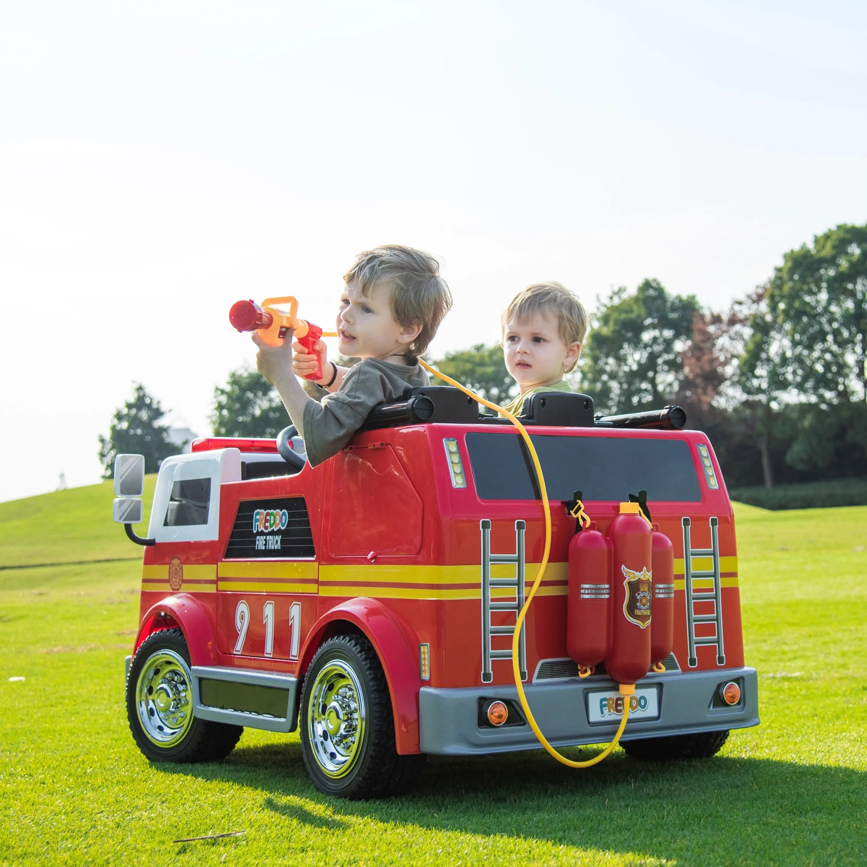 24V Freddo Fire Truck 2-Seater Ride on  DTI Direct USA