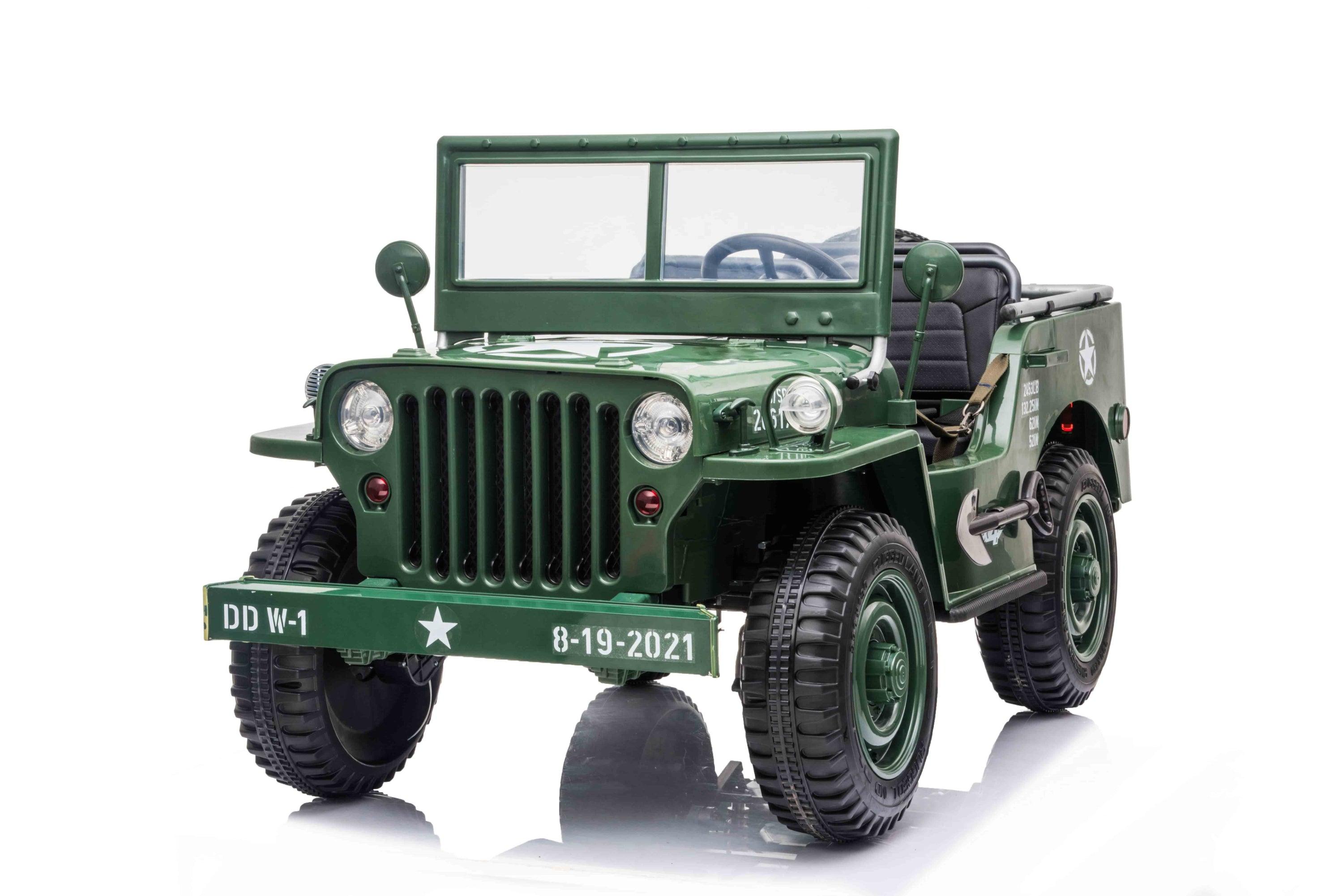 Available May 15th 24V Military Willy Jeep 3 Seater Electric Ride on - DTI Direct USA