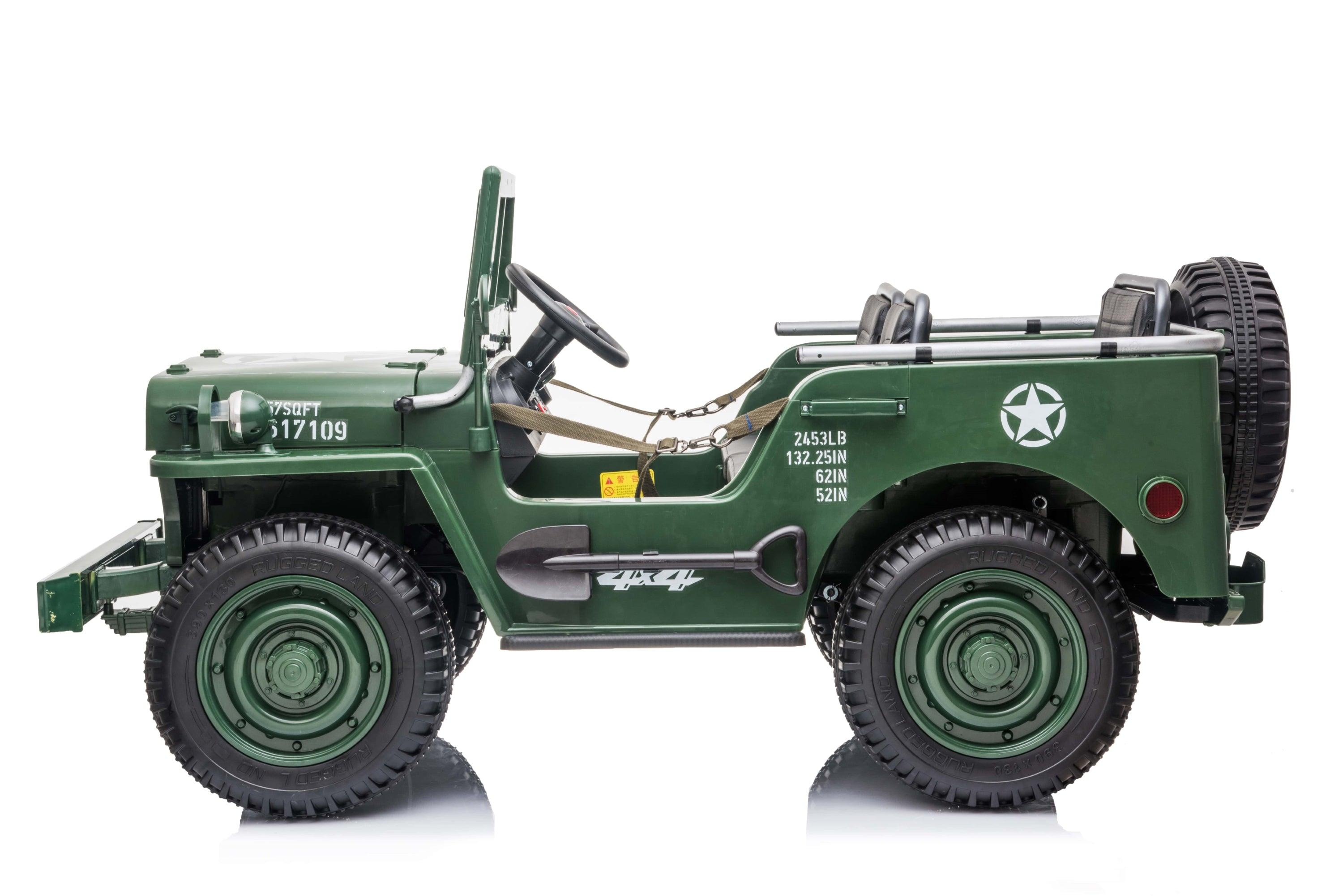 Available April 15th 24V Military Willy Jepp 3 Seater Electric Ride on - DTI Direct USA
