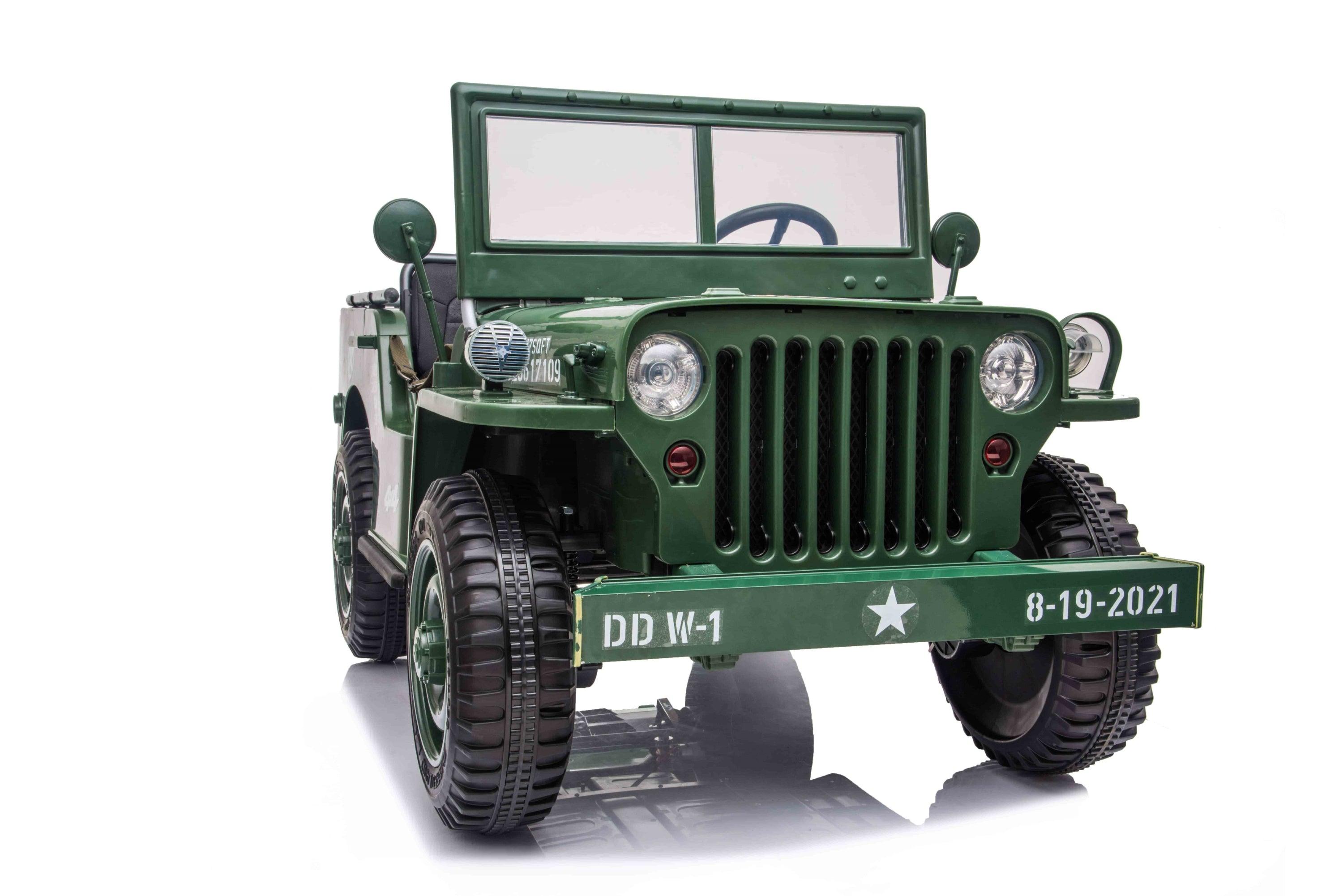 Available May 15th 24V Military Willy Jeep 3 Seater Electric Ride on - DTI Direct USA